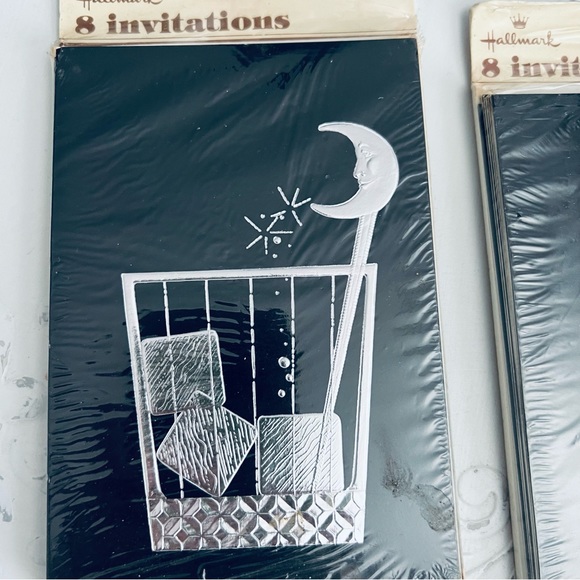 🥂 3 New Packs of Vintage Hallmark Black & Silver Foil Invitations (24 total) - Picture 3 of 6